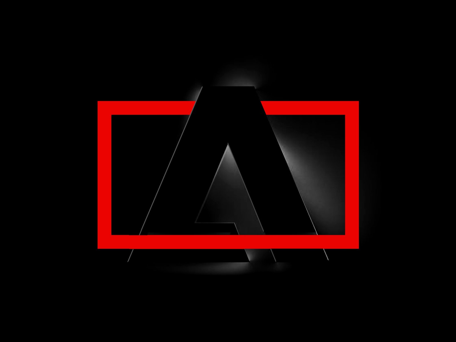 Dimensional Adobe Expressive A iconography with dramatic lighting and red frame on a black background