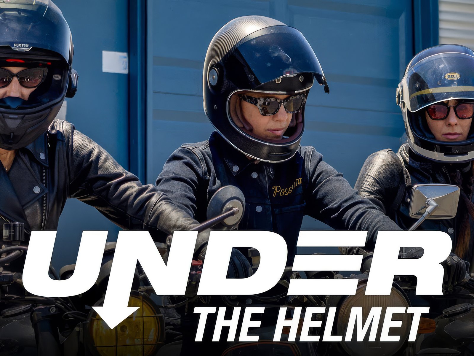 Under the Helmet logo for Bell Helmets video series over photography of motorcycle riders