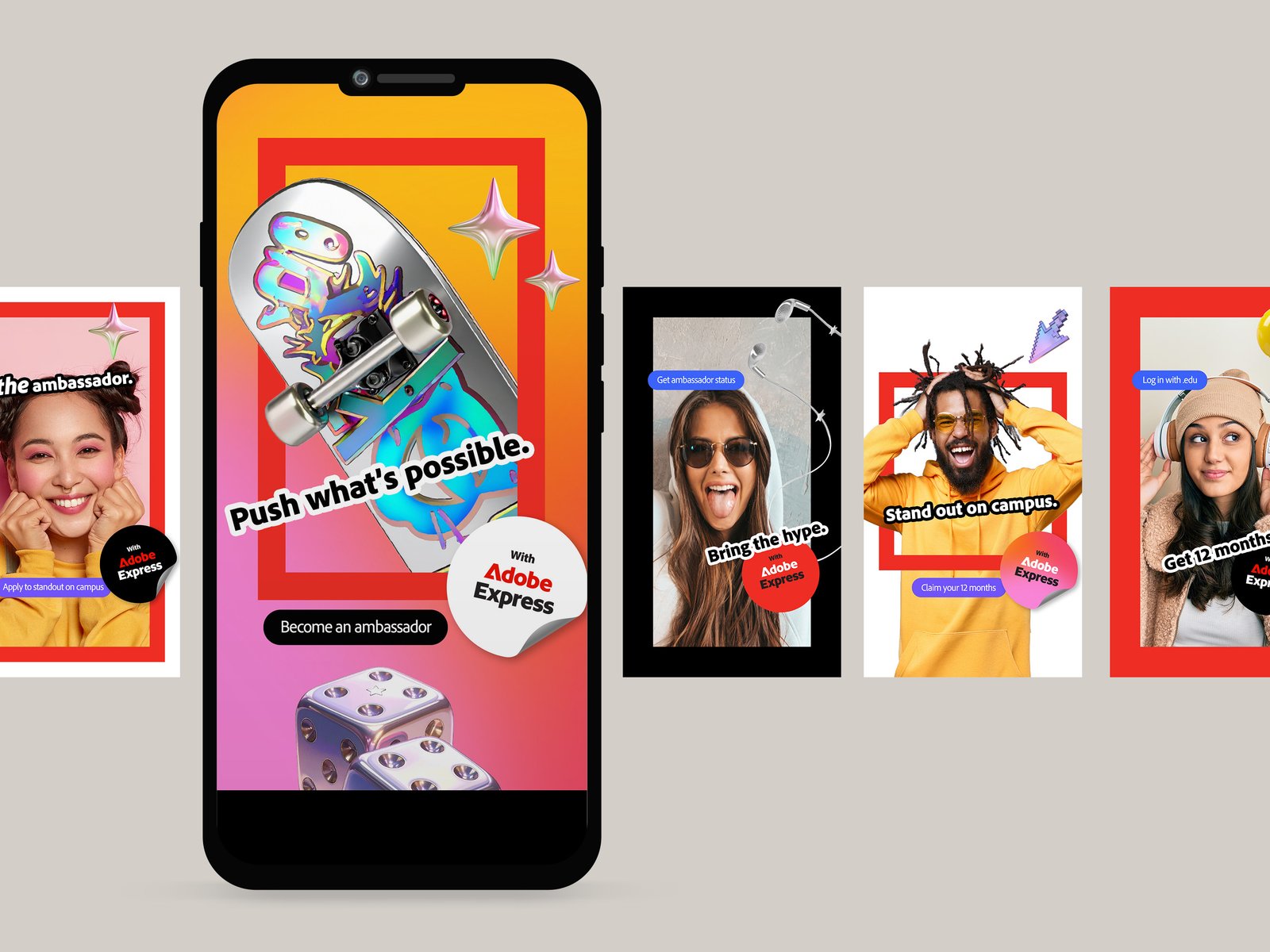 Animated Adobe Express Back-to-School social campaign assets displayed on a mobile device