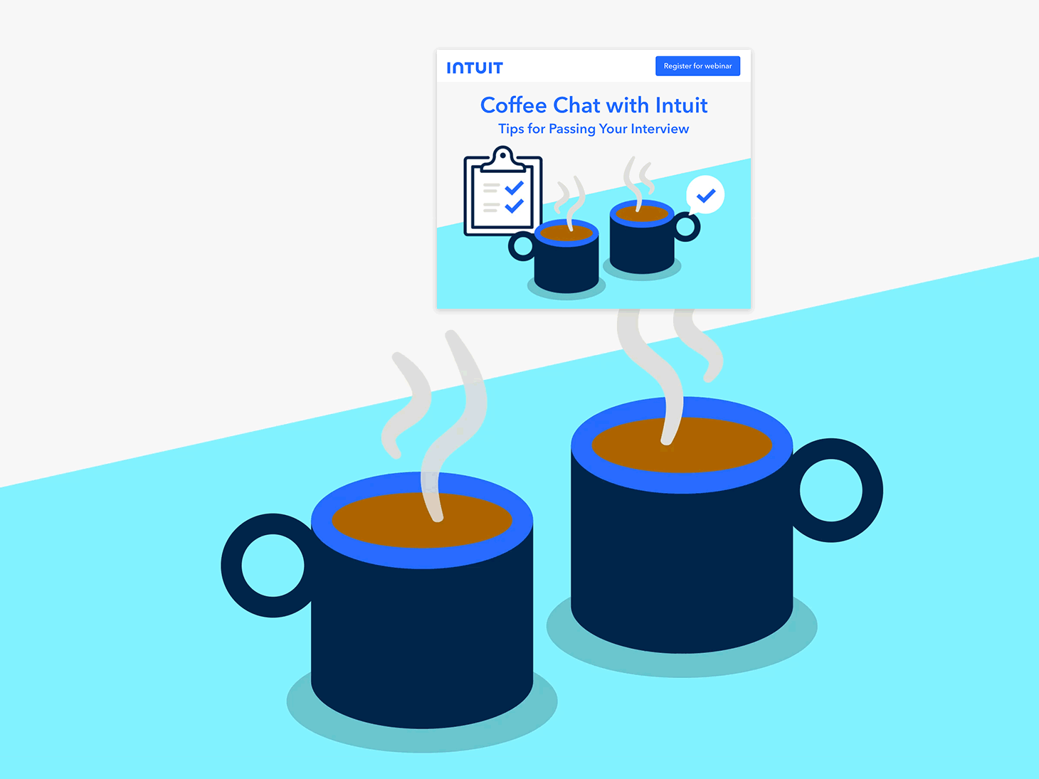 Animated Intuit email graphic with illustrated coffee cups and checklist icons